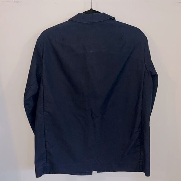 Sandro dark navy cotton blazer with black leather accents - Picture 6 of 6